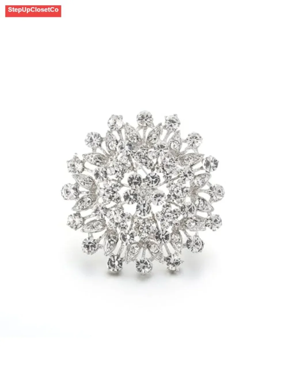 Flower Leaf Crystal Brooch Pin Bridal Corsage 2.5